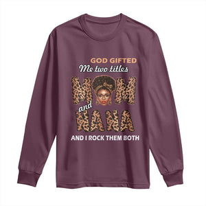 Black Afro Women Mother's Day Long Sleeve Shirt God Gifted Me Two Titles Mom And Nana I Rock Them Both TS02 Maroon Print Your Wear