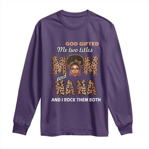 Black Afro Women Mother's Day Long Sleeve Shirt God Gifted Me Two Titles Mom And Nana I Rock Them Both TS02 Purple Print Your Wear