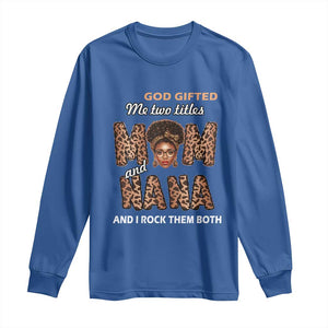 Black Afro Women Mother's Day Long Sleeve Shirt God Gifted Me Two Titles Mom And Nana I Rock Them Both TS02 Royal Blue Print Your Wear