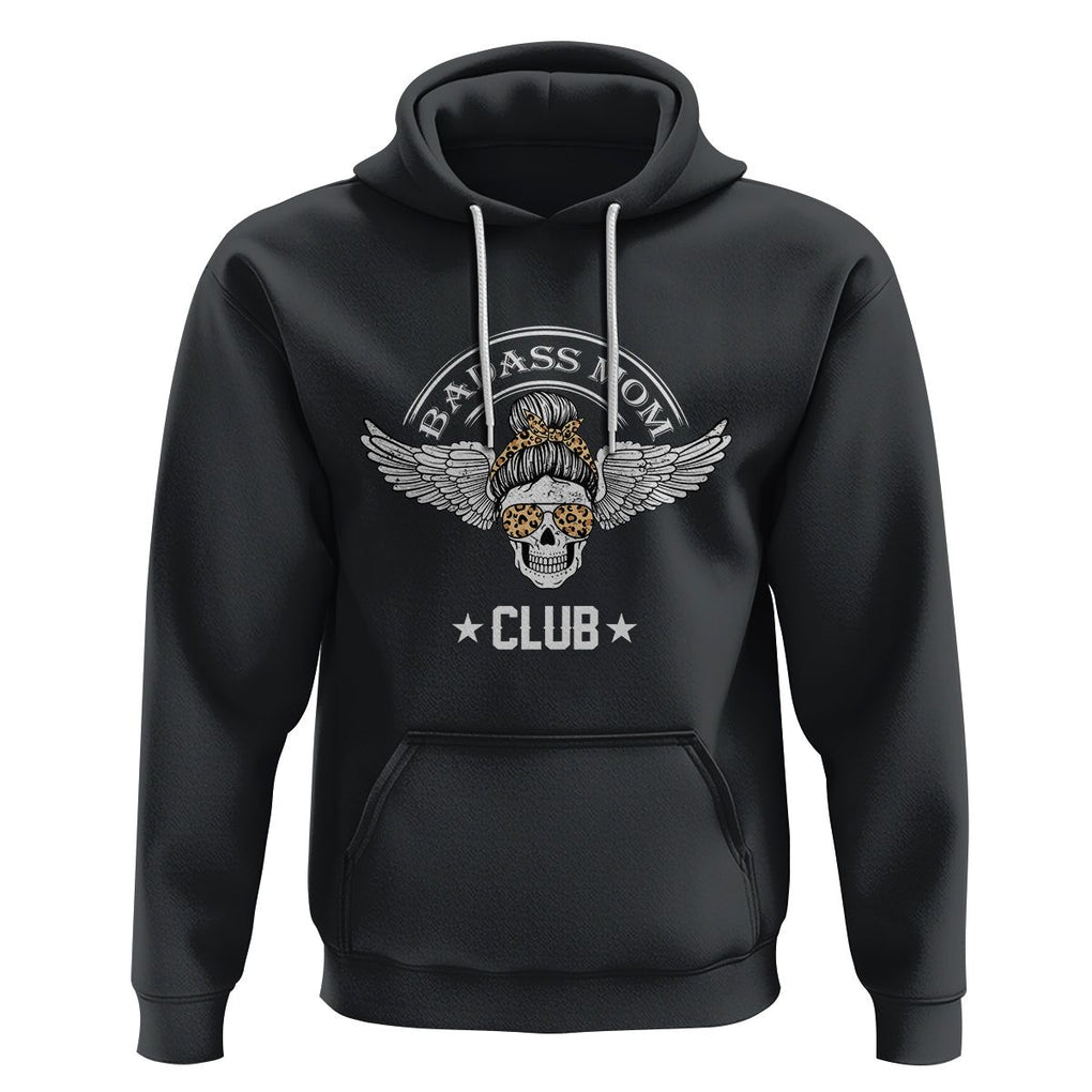 Funny Skull Messy Bun Hoodie Badass Mom Club Cool Mother's Day Gag Gifts TS02 Black Printyourwear