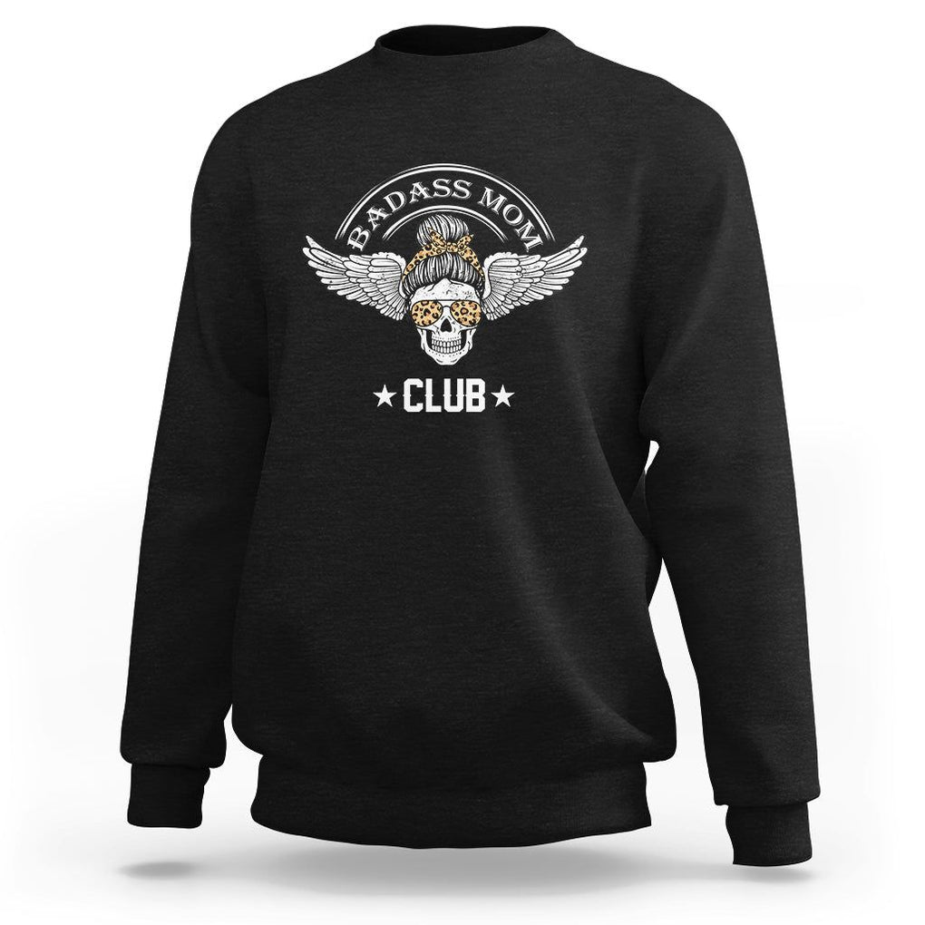 Funny Skull Messy Bun Sweatshirt Badass Mom Club Cool Mother's Day Gag Gifts TS02 Black Printyourwear