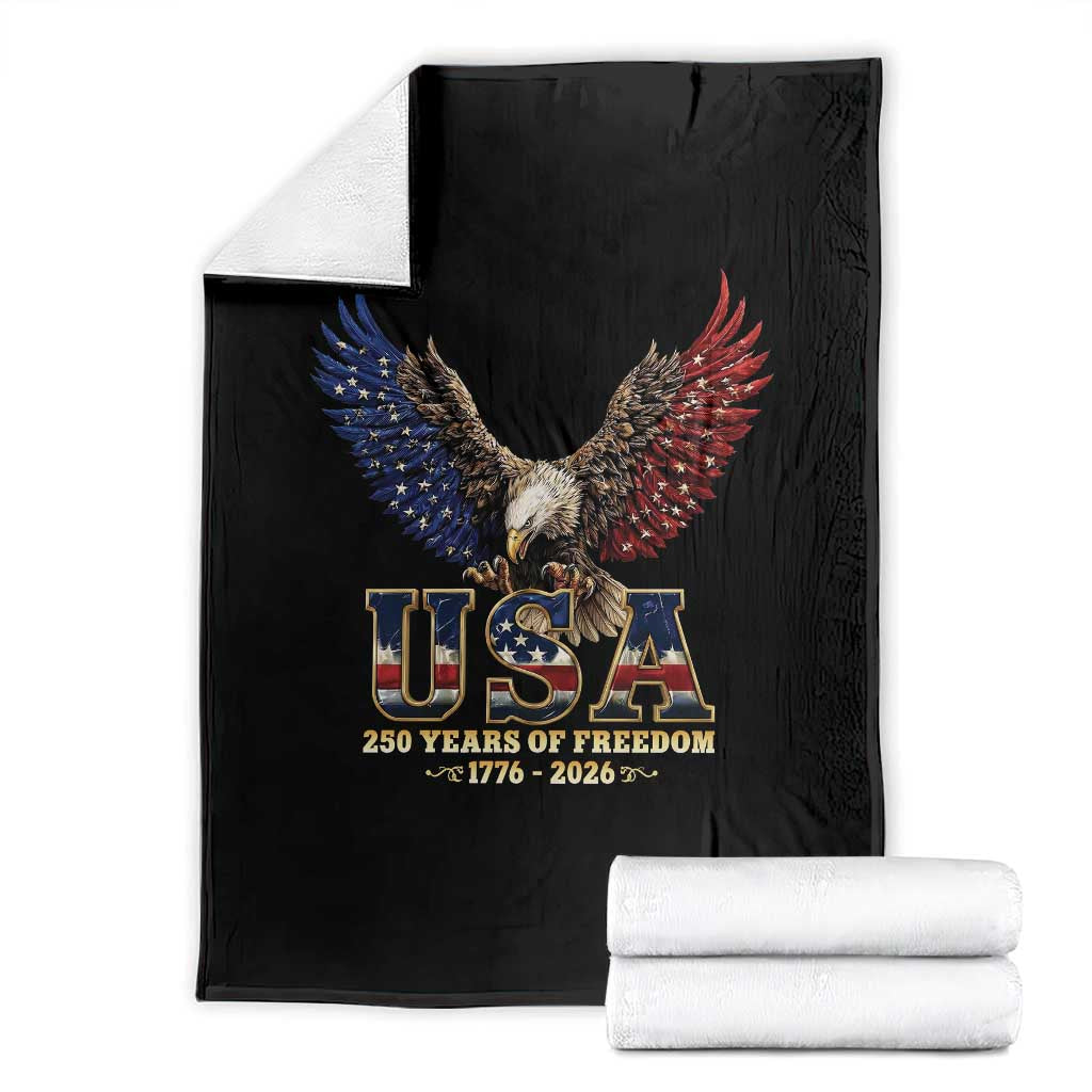 250 Years USA Majestic Bald Eagle Throw Blanket American Flag Wings Patriotic Semiquincentennial 250th Anniversary TS02 Black Print Your Wear