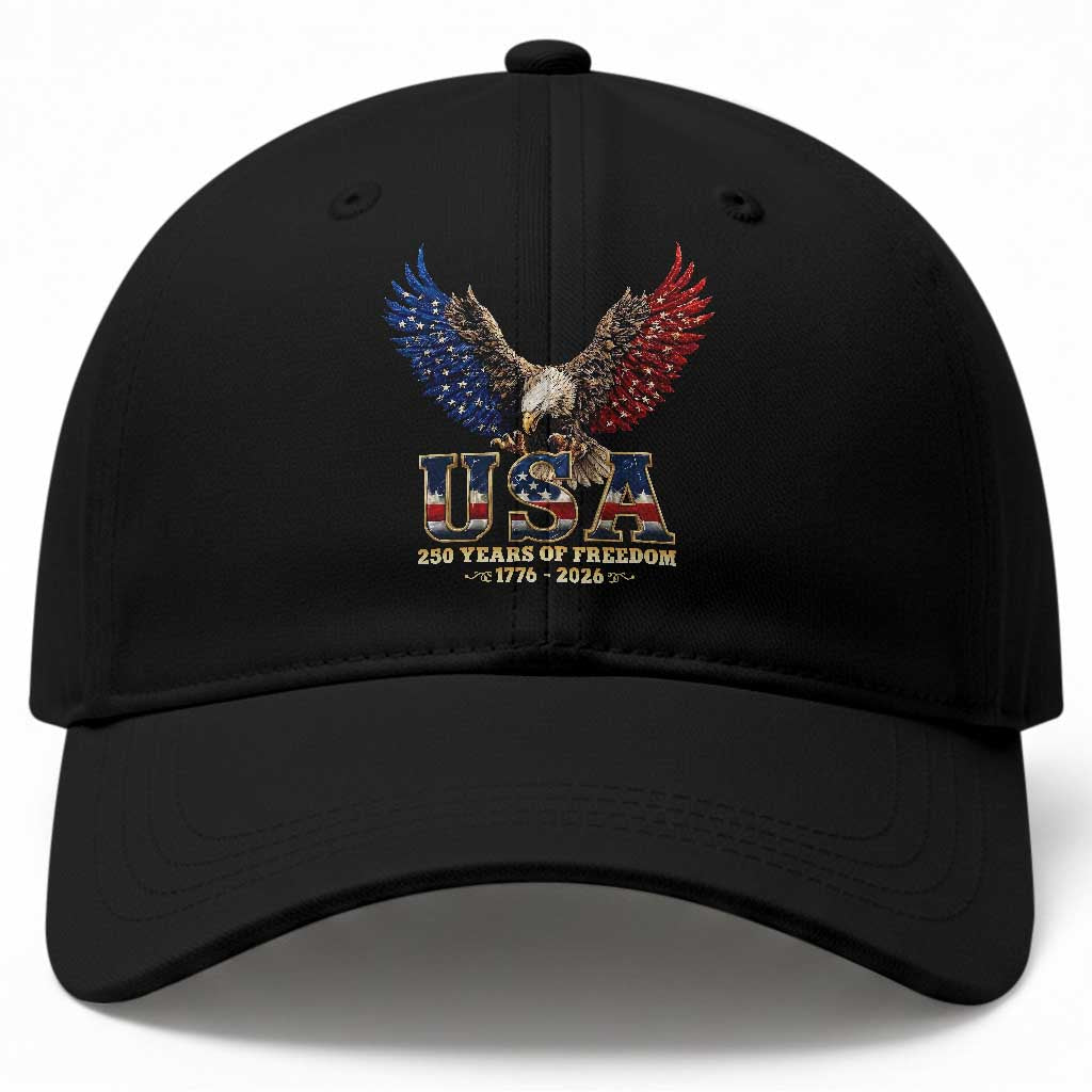 250 Years USA Majestic Bald Eagle Baseball Cap American Flag Wings Patriotic Semiquincentennial 250th Anniversary TS02 Print Your Wear