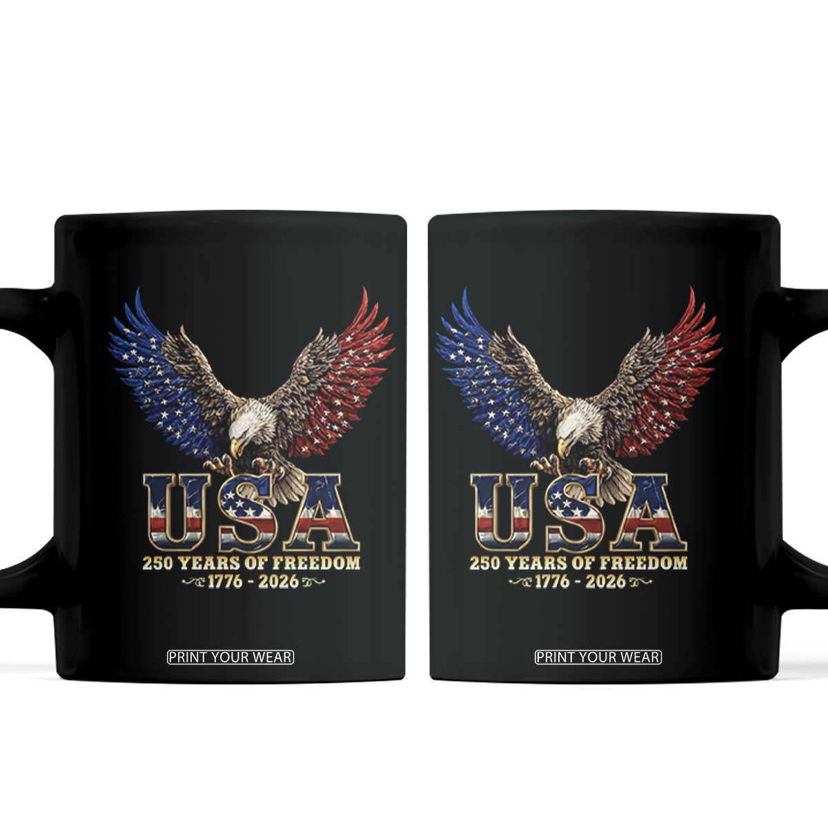 250 Years USA Majestic Bald Eagle Coffee Mug American Flag Wings Patriotic Semiquincentennial 250th Anniversary TS02 Black Print Your Wear