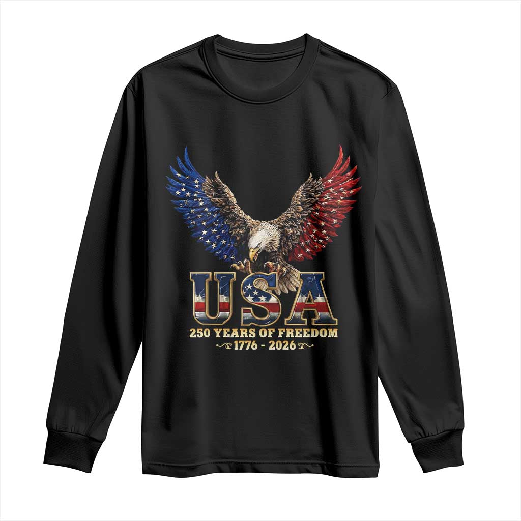 250 Years USA Majestic Bald Eagle Long Sleeve Shirt American Flag Wings Patriotic Semiquincentennial 250th Anniversary TS02 Black Print Your Wear