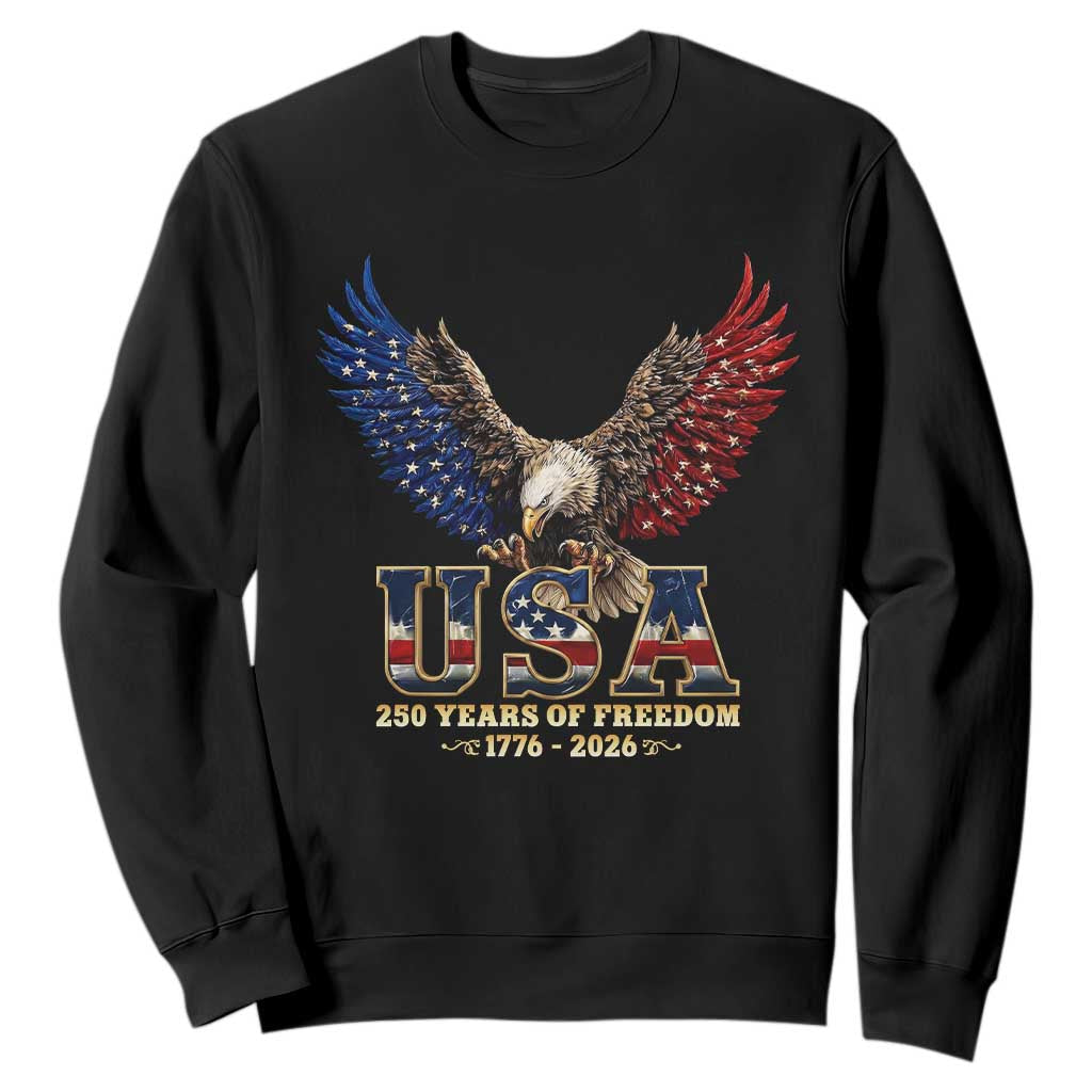 250 Years USA Majestic Bald Eagle Sweatshirt American Flag Wings Patriotic Semiquincentennial 250th Anniversary TS02 Black Print Your Wear
