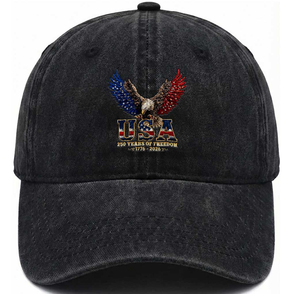 250 Years USA Majestic Bald Eagle Washed Cotton Baseball Cap American Flag Wings Patriotic Semiquincentennial 250th Anniversary TS02 Print Your Wear