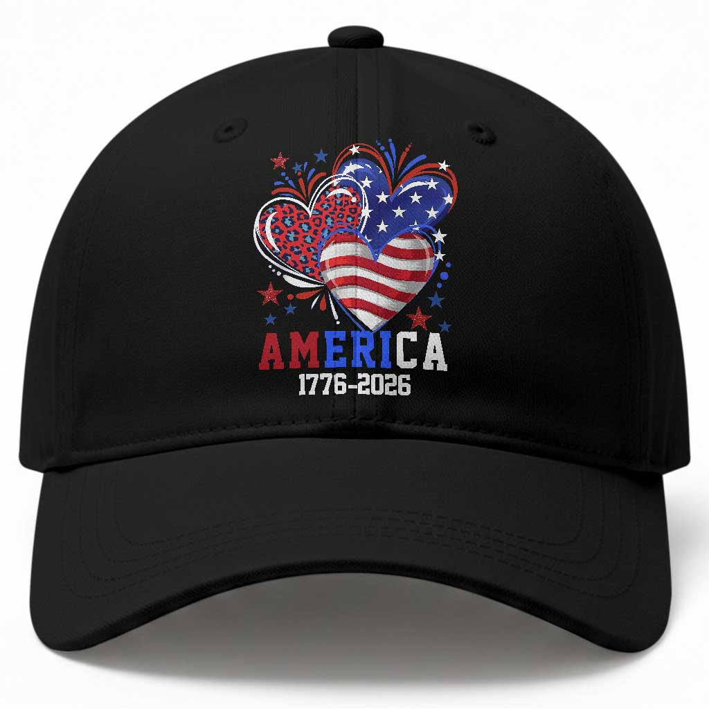 America 1776-2026 Patriotic Hearts Baseball Cap Semiquincentennial 250th Anniversary Red White Blue Stars and Stripes TS02 Print Your Wear