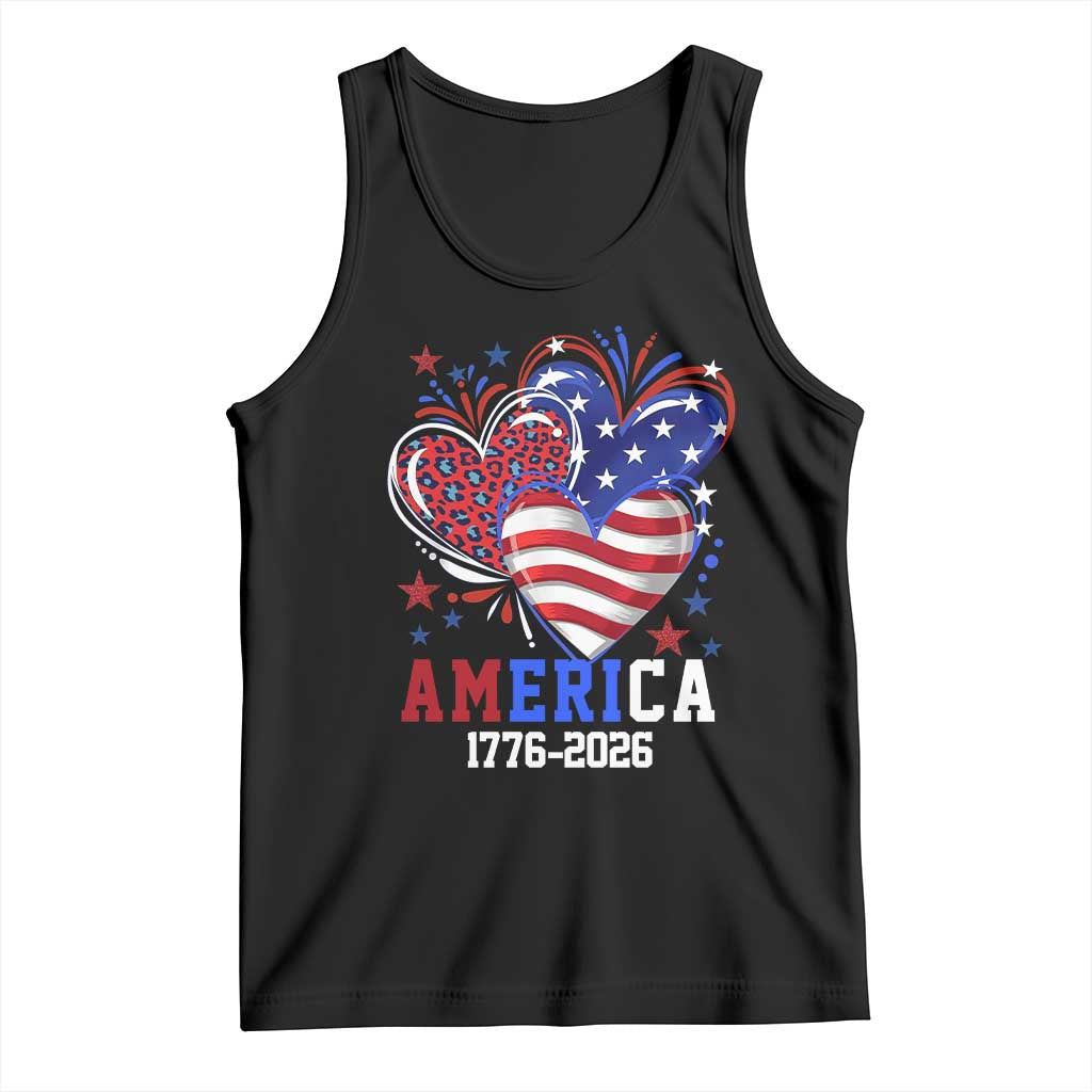 America 1776-2026 Patriotic Hearts Tank Top Semiquincentennial 250th Anniversary Red White Blue Stars and Stripes TS02 Black Print Your Wear