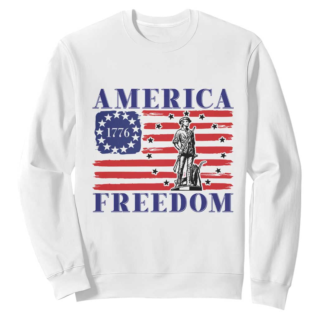 America Freedom 1776 Revolutionary War Sweatshirt Minuteman Betsy Ross Flag Patriotic History TS02 White Print Your Wear