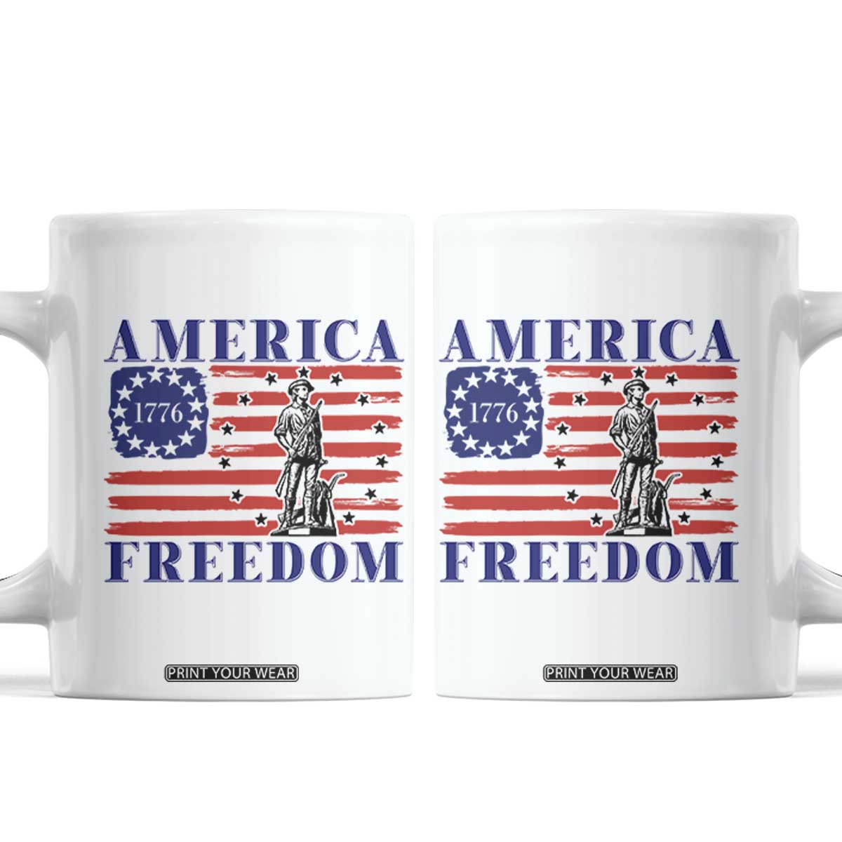 America Freedom 1776 Revolutionary War Coffee Mug Minuteman Betsy Ross Flag Patriotic History TS02 White Print Your Wear