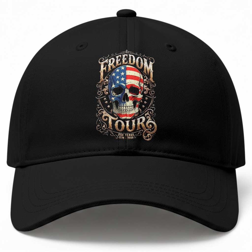 Freedom Tour 250 Years 1776-2026 American Flag Skull Baseball Cap Rock Aesthetic Patriotic Semiquincentennial 250th Anniversary TS02 Print Your Wear
