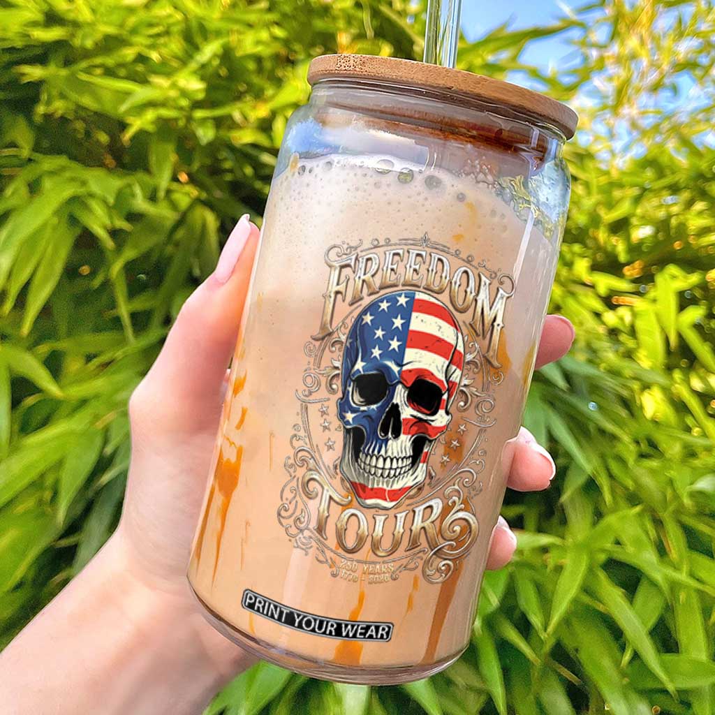 Freedom Tour 250 Years 1776-2026 American Flag Skull Glass Can Rock Aesthetic Patriotic Semiquincentennial 250th Anniversary TS02 Black Print Your Wear