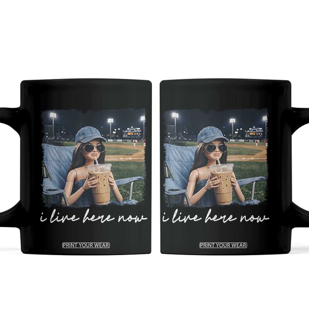 I Live Here Now Funny Doll Face Meme Baseball Lover Coffee Mug Game Day Reaction Sports Fan Gift TS02 Black Print Your Wear