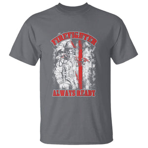 Firefighter T Shirt Always Ready Fireman American Flag Thin Red Line TS02 Charcoal Printyourwear