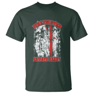 Firefighter T Shirt Always Ready Fireman American Flag Thin Red Line TS02 Dark Forest Green Printyourwear