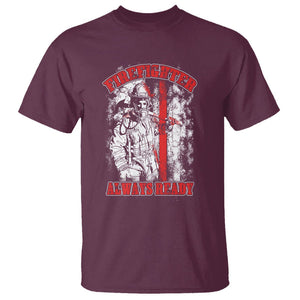 Firefighter T Shirt Always Ready Fireman American Flag Thin Red Line TS02 Maroon Printyourwear