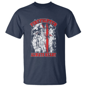 Firefighter T Shirt Always Ready Fireman American Flag Thin Red Line TS02 Navy Printyourwear