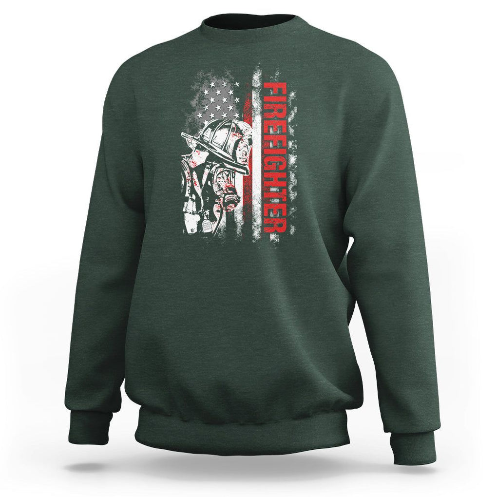 Firefighter Sweatshirt Fireman American Flag Thin Red Line Firefighter TS02 Dark Forest Green Printyourwear