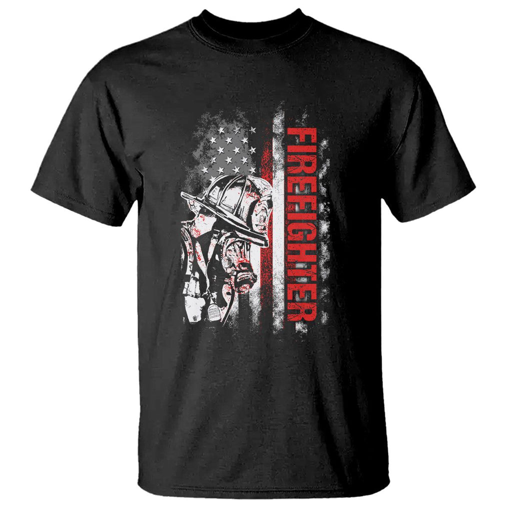 Firefighter T Shirt Fireman American Flag Thin Red Line TS02 Black Printyourwear