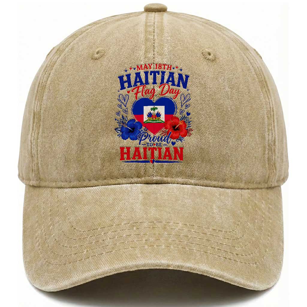 May 18th Haitian Flag Day Floral Hibiscus Washed Cotton Baseball Cap Proud To Be Haitian Heritage Pride TS02 Print Your Wear