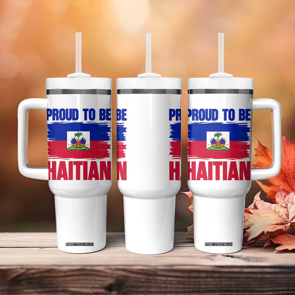 Proud To Be Haitian Tumbler With Handle Haiti Flag Heritage Pride TS02 Print Your Wear