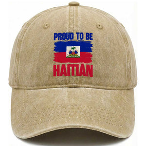Proud To Be Haitian Washed Cotton Baseball Cap Haiti Flag Heritage Pride TS02 Print Your Wear