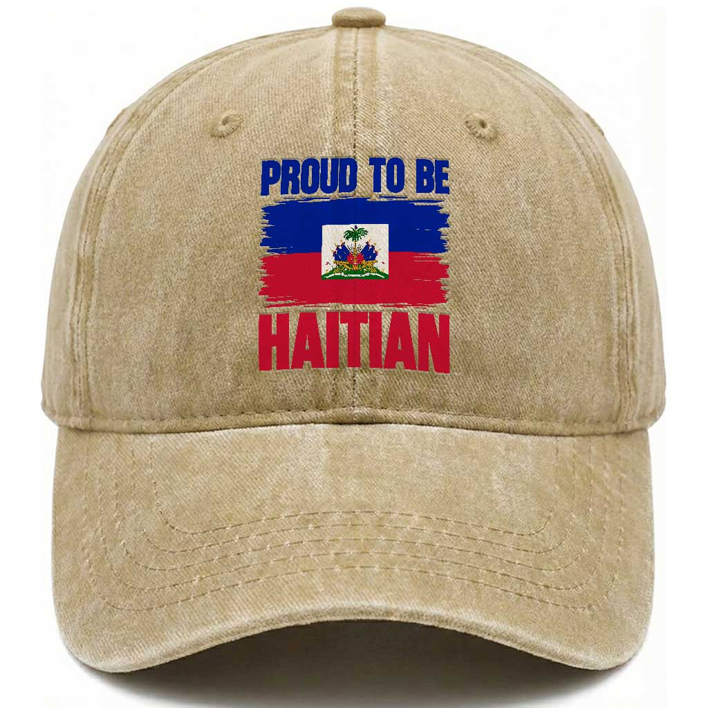 Proud To Be Haitian Washed Cotton Baseball Cap Haiti Flag Heritage Pride TS02 Print Your Wear