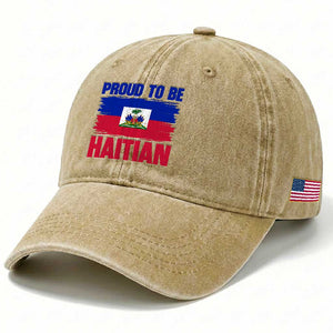 Proud To Be Haitian Washed Cotton Baseball Cap Haiti Flag Heritage Pride TS02 Print Your Wear