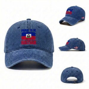 Proud To Be Haitian Washed Cotton Baseball Cap Haiti Flag Heritage Pride TS02 Washed Cap Universal Fit Royal Blue Print Your Wear