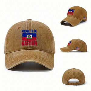 Proud To Be Haitian Washed Cotton Baseball Cap Haiti Flag Heritage Pride TS02 Washed Cap Universal Fit Yellow Ochre Print Your Wear