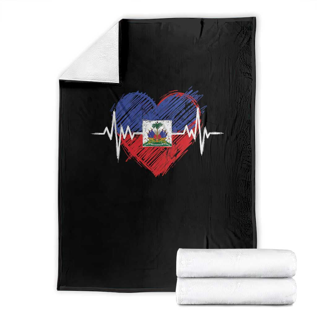 Haitian Flag Heartbeat EKG Pulse Graphic Throw Blanket My Heart Beats For Haiti Identity Heritage Pride TS02 Black Print Your Wear
