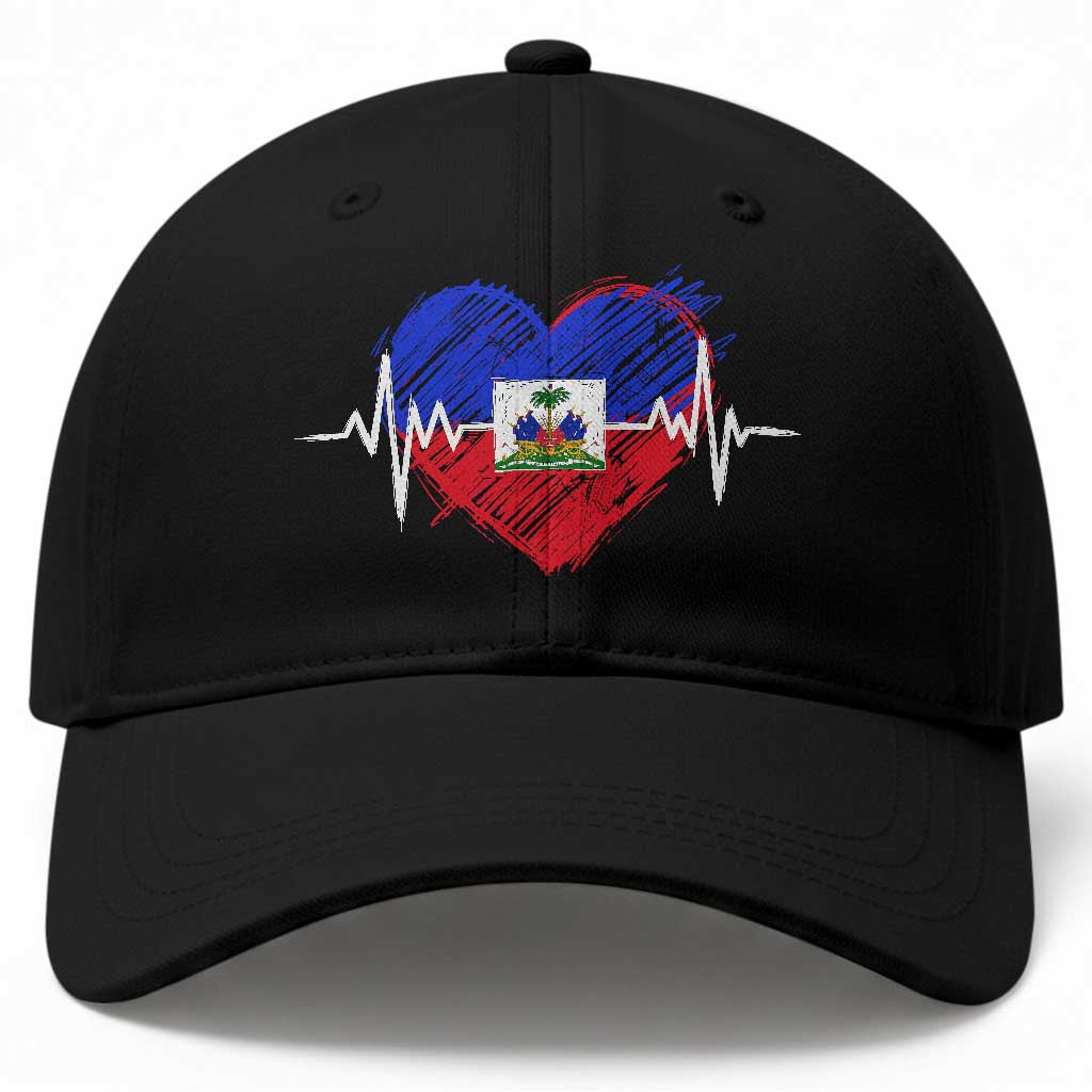 Haitian Flag Heartbeat EKG Pulse Graphic Baseball Cap My Heart Beats For Haiti Identity Heritage Pride TS02 Print Your Wear