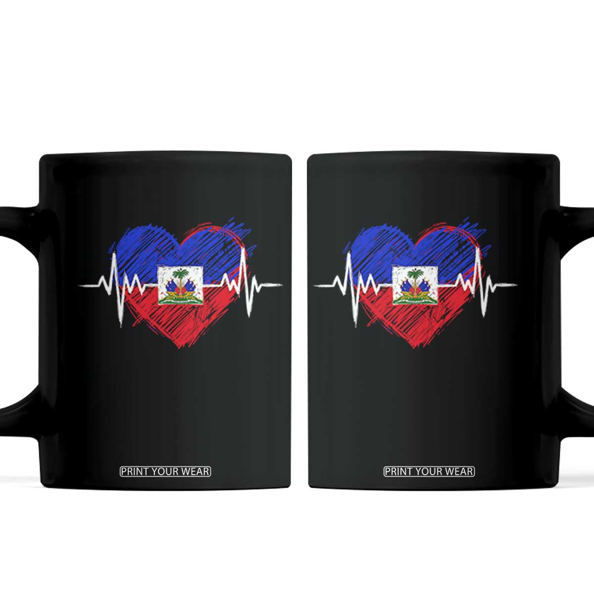 Haitian Flag Heartbeat EKG Pulse Graphic Coffee Mug My Heart Beats For Haiti Identity Heritage Pride TS02 Black Print Your Wear
