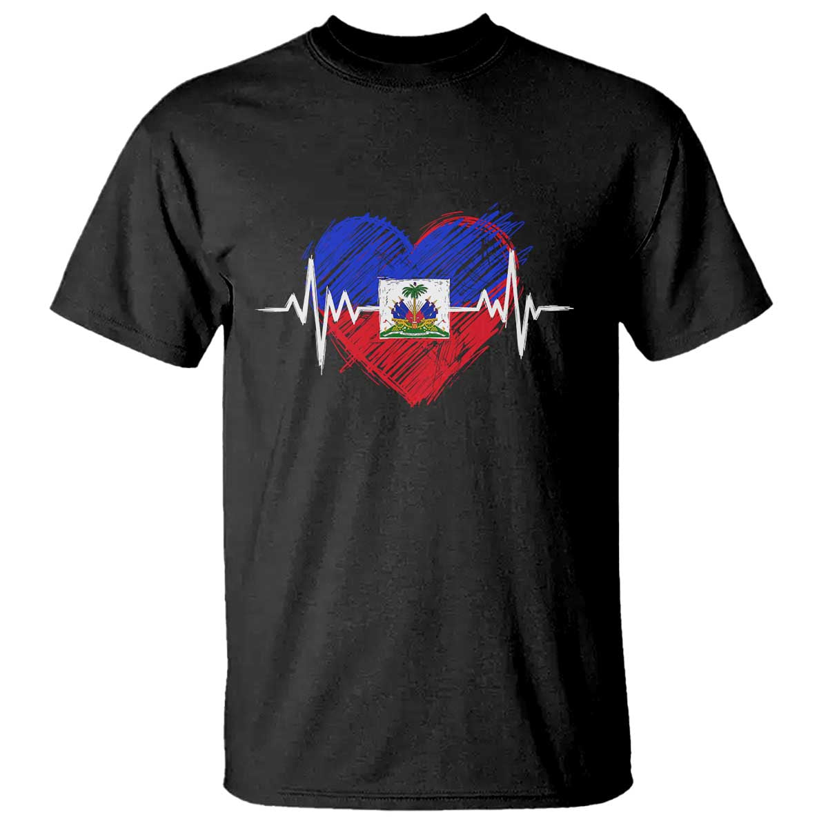 Haitian Flag Heartbeat EKG Pulse Graphic T Shirt My Heart Beats For Haiti Identity Heritage Pride TS02 Black Print Your Wear