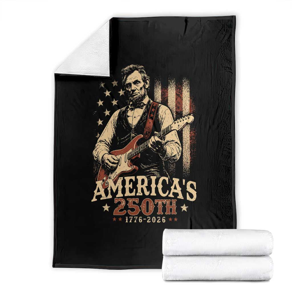 USA 250th 1776 to 2026 Rock Star Abraham Lincoln Throw Blanket Vintage Electric Guitar Player Patriotic Us Flag Semiquincentennial TS02 Black Print Your Wear
