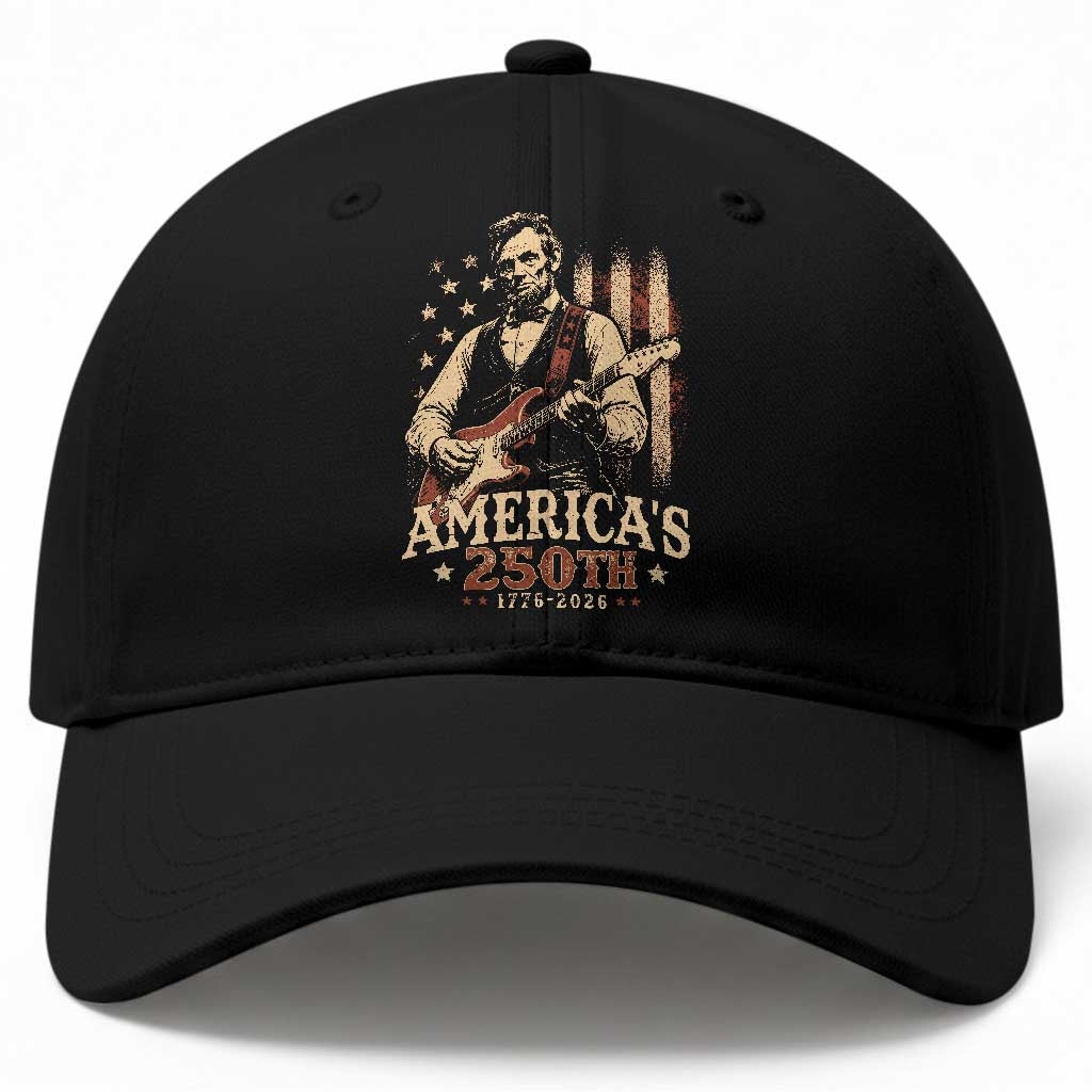 USA 250th 1776 to 2026 Rock Star Abraham Lincoln Baseball Cap Vintage Electric Guitar Player Patriotic Us Flag Semiquincentennial TS02 Print Your Wear