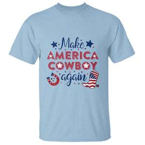 Retro Western T Shirt Make America A Cowboy Again Country Lifestyle Rodeo TS02 Light Blue Print Your Wear