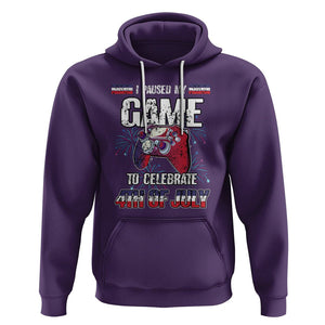 Funny 4th of July Gamer Hoodie I Paused My Game To Celebrate Video Game Lover TS02 Purple Printyourwear