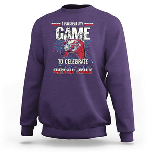 Funny 4th of July Gamer Sweatshirt I Paused My Game To Celebrate Video Game Lover TS02 Purple Printyourwear