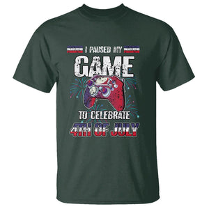 Funny 4th of July Gamer T Shirt I Paused My Game To Celebrate Video Game Lover TS02 Dark Forest Green Printyourwear