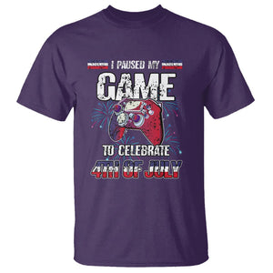 Funny 4th of July Gamer T Shirt I Paused My Game To Celebrate Video Game Lover TS02 Purple Printyourwear