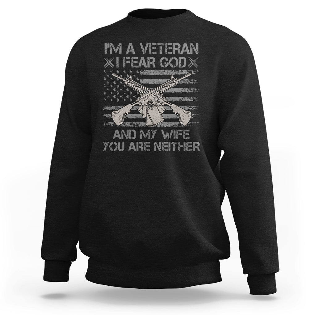 I'm A Veteran I Fear God And My Wife You Are Neither US Flag Dog Tags Sweatshirt TS02 Dark Heather Printyourwear