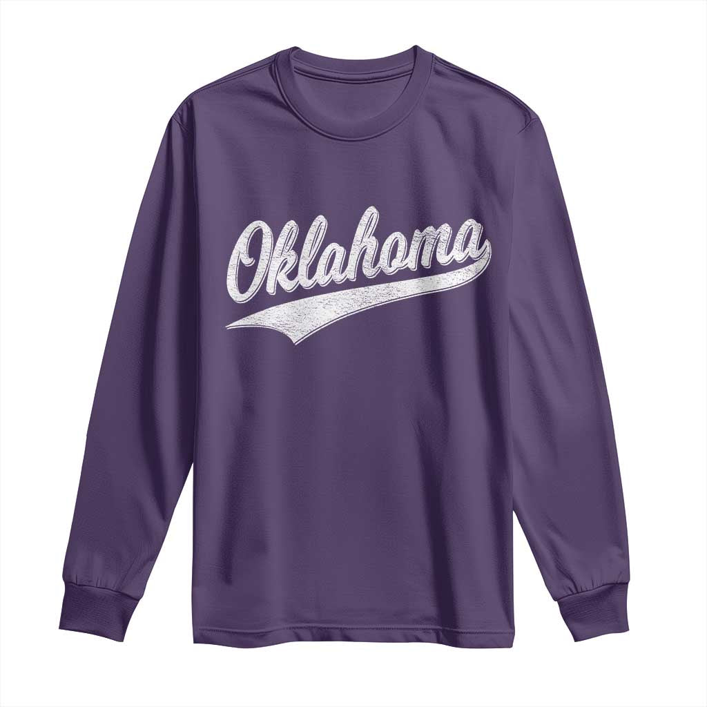Vintage Oklahoma Throwback Distressed Long Sleeve Shirt Retro Classic OK State Pride TS02 Purple Print Your Wear