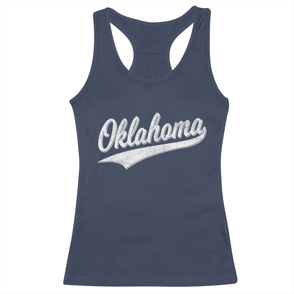 Vintage Oklahoma Throwback Distressed Racerback Tank Top Retro Classic OK State Pride TS02 Navy Print Your Wear