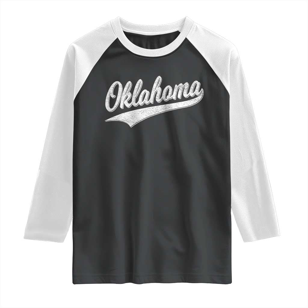 Vintage Oklahoma Throwback Distressed Raglan Shirt Retro Classic OK State Pride TS02 Black White Print Your Wear