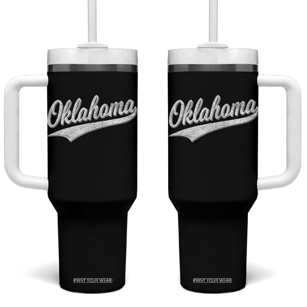 Vintage Oklahoma Throwback Distressed Tumbler With Handle Retro Classic OK State Pride TS02 One Size: 40 oz Black Print Your Wear