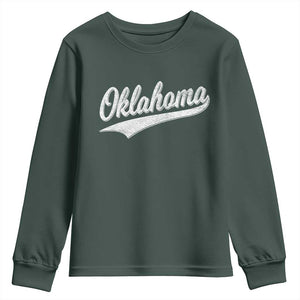 Vintage Oklahoma Throwback Distressed Youth Sweatshirt Retro Classic OK State Pride TS02 Dark Forest Green Print Your Wear