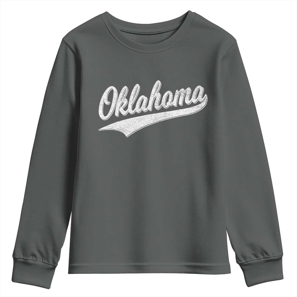 Vintage Oklahoma Throwback Distressed Youth Sweatshirt Retro Classic OK State Pride TS02 Dark Heather Print Your Wear