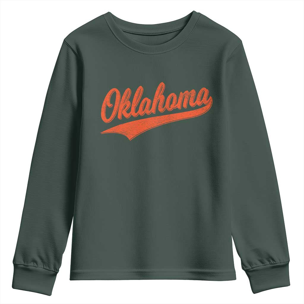Vintage Oklahoma Orange Throwback Distressed Youth Sweatshirt Retro Classic OK State Pride TS02 Dark Forest Green Print Your Wear